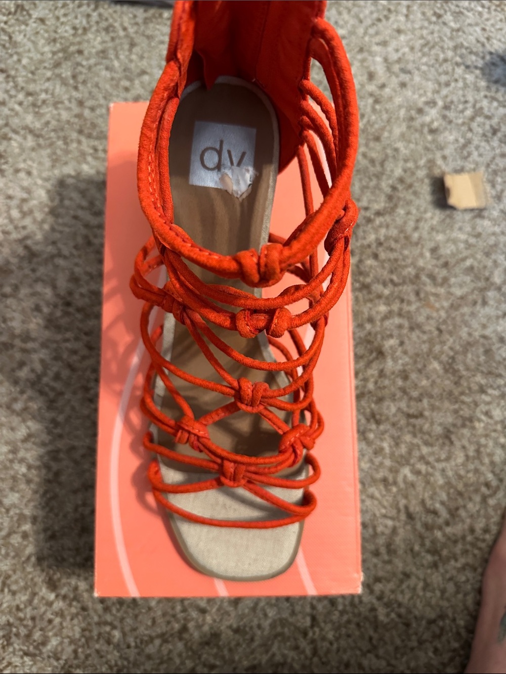 DV by Dolce Vita orange knotted Adria block heels with zipper.